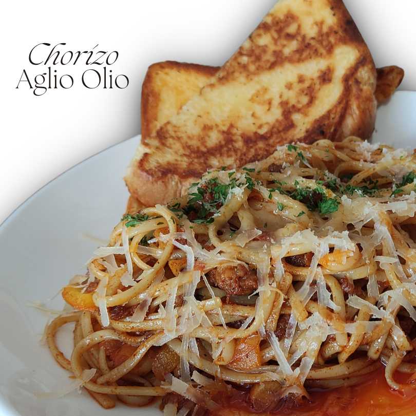 chorizo aglio olio 1 Chorizo Aglio Olio by tightrope Coffee